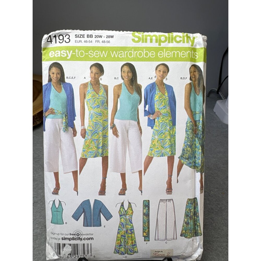 Simplicity 4193 Wardrobe Pattern 20W 22W 24W 26W 28W Uncut  Multistyle Elements